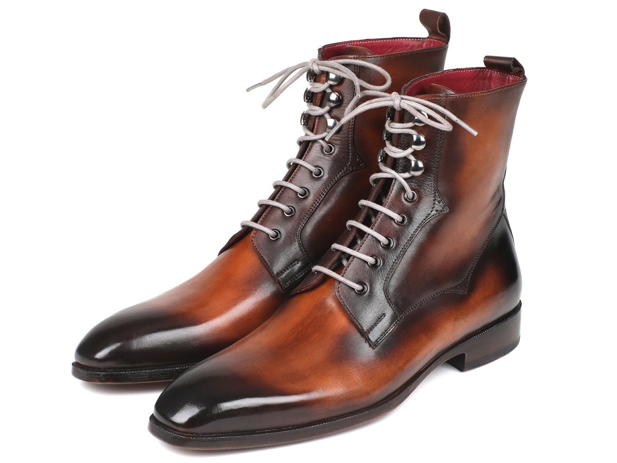 Paul Parkman Men's Leather Lace Up Boots in Brown Burnished