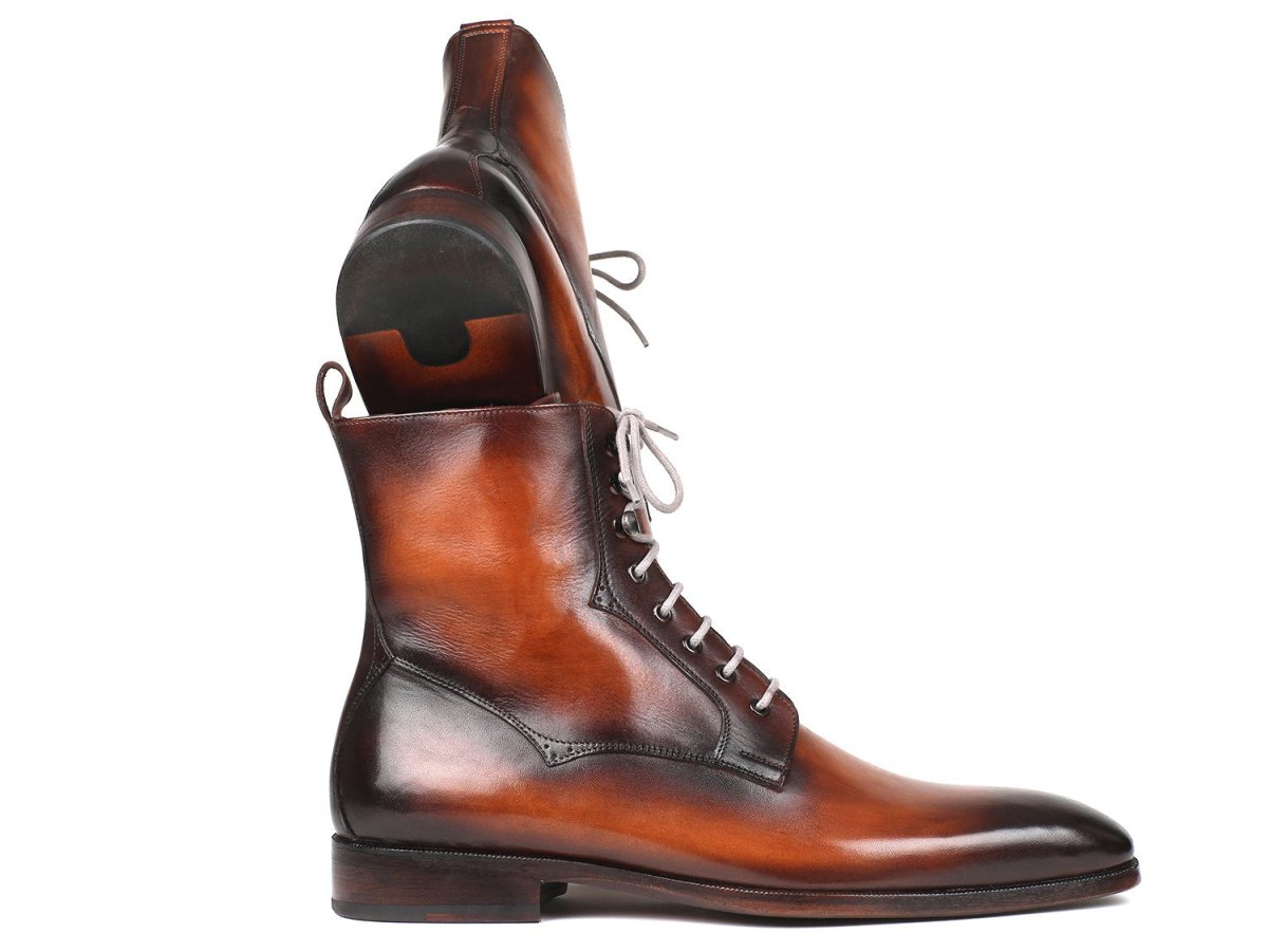Paul Parkman Men's Leather Lace Up Boots in Brown Burnished