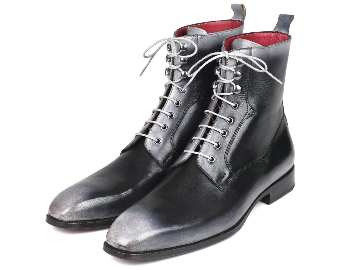 Paul Parkman Men's Leather Lace Up Boots in Gray Burnished