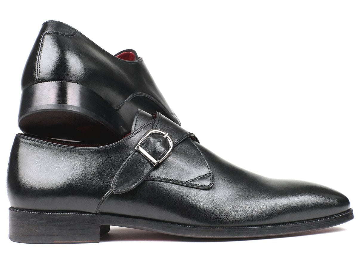 Paul Parkman Men's Leather Single Monkstraps in Black