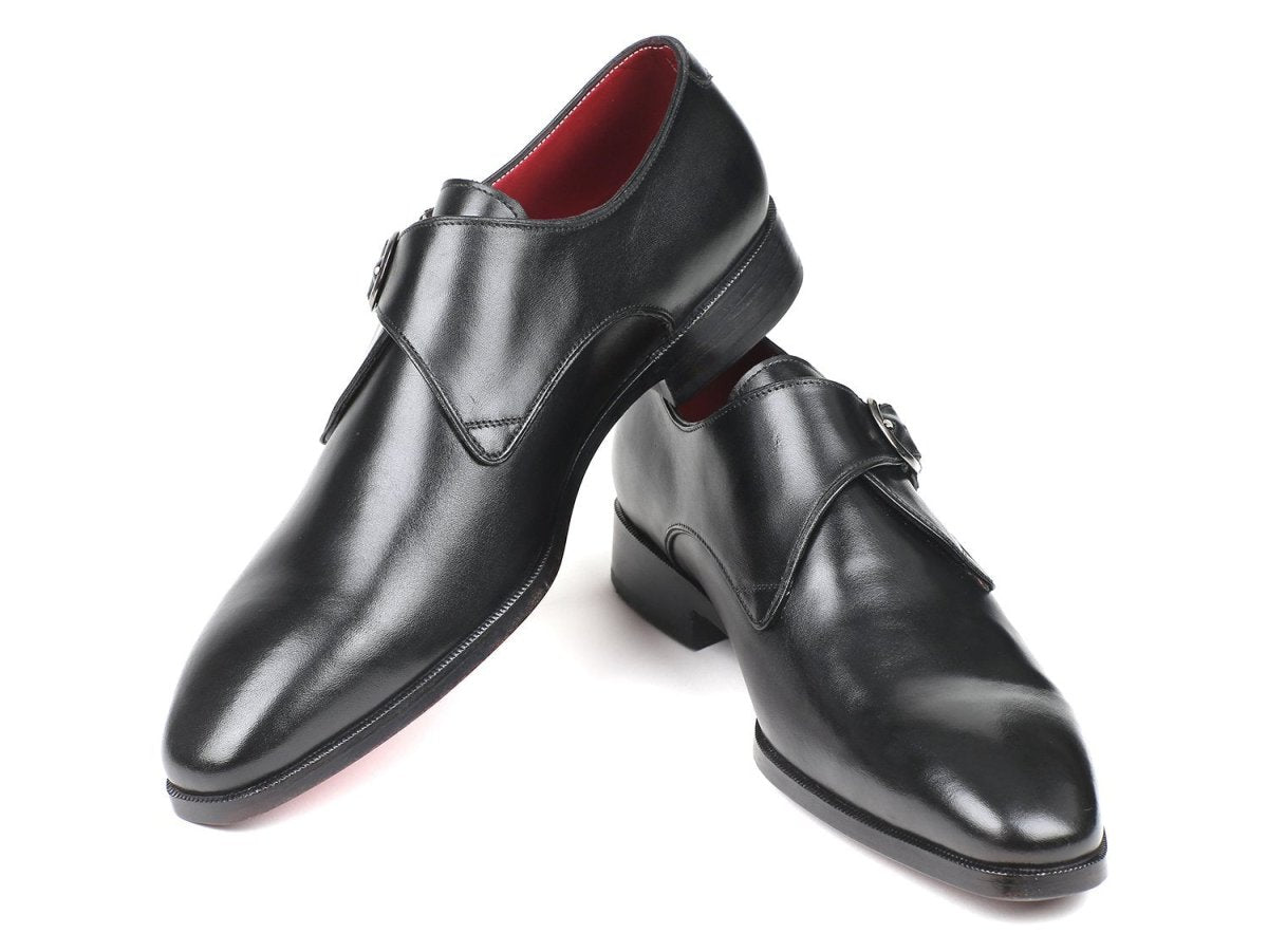 Paul Parkman Men's Leather Single Monkstraps in Black