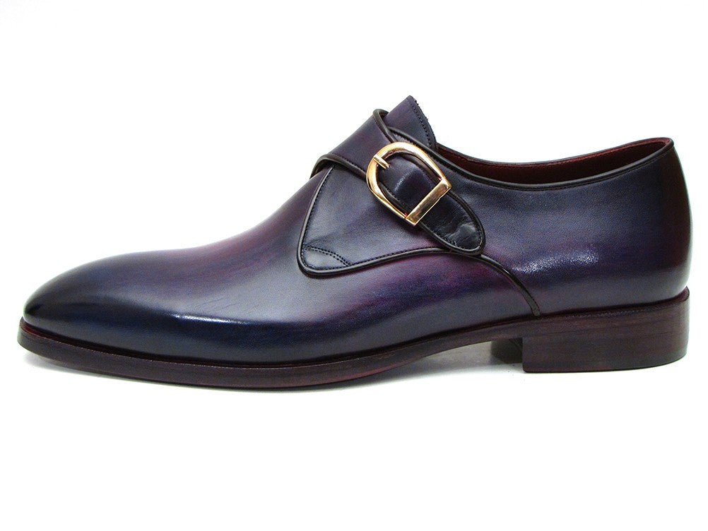 Paul Parkman Men's Leather Single Monkstraps in Purple