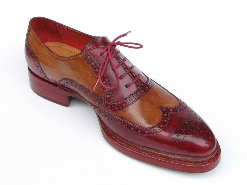 Paul Parkman Men's Leather Wingtip Brogues in Camel and Bordeaux