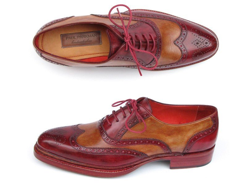 Paul Parkman Men's Leather Wingtip Brogues in Camel and Bordeaux