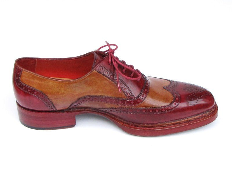 Paul Parkman Men's Leather Wingtip Brogues in Camel and Bordeaux