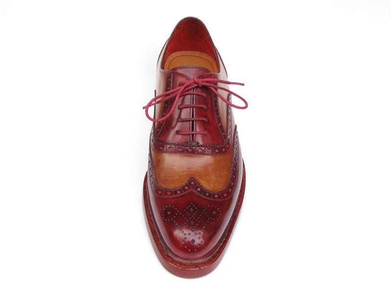 Paul Parkman Men's Leather Wingtip Brogues in Camel and Bordeaux