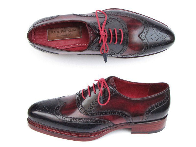 Paul Parkman Men's Leather Wingtip Brogues in Navy and Red
