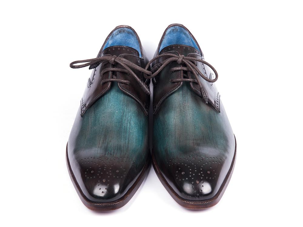 Paul Parkman Men's Medallion Toe Derby Shoes in Turquoise and Brown