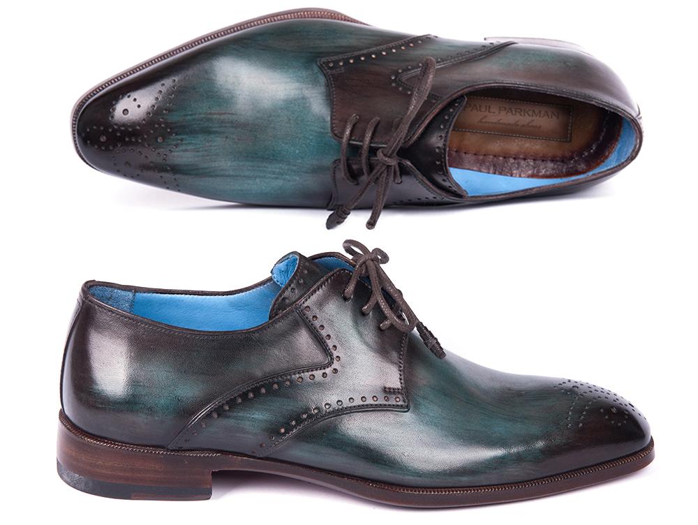 Paul Parkman Men's Medallion Toe Derby Shoes in Turquoise and Brown