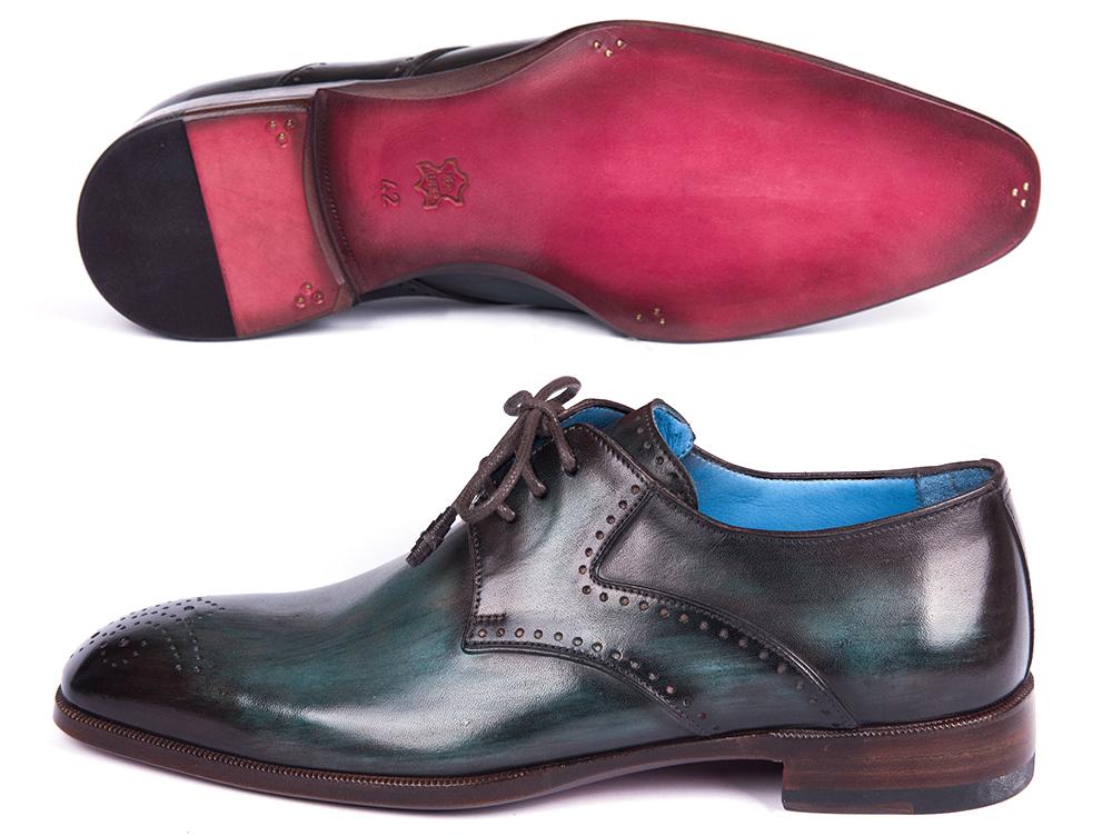 Paul Parkman Men's Medallion Toe Derby Shoes in Turquoise and Brown