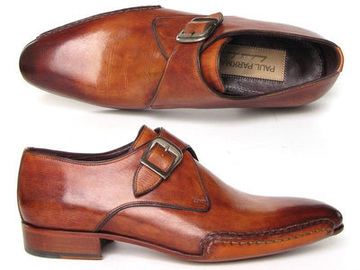 Paul Parkman Men's Monkstrap Shoes Side Handsewn Twisted Leather Sole Tobacco (ID24Y56)