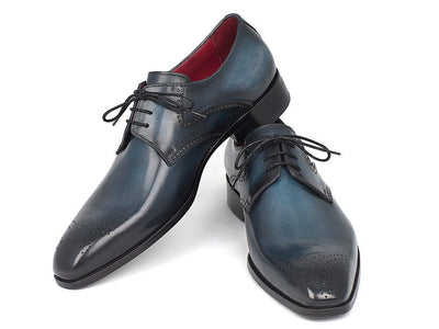 Paul Parkman Men's Navy and Blue Medallion Toe Derby Shoes (ID6584 - NAVY)