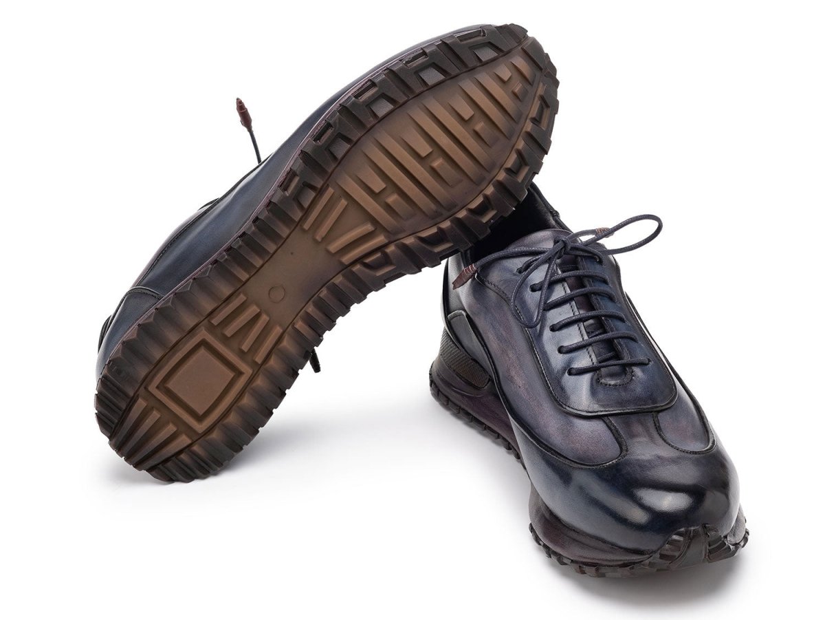 Paul Parkman Men's Navy and Gray Patina Leather Sneakers (IDLS406GNV)