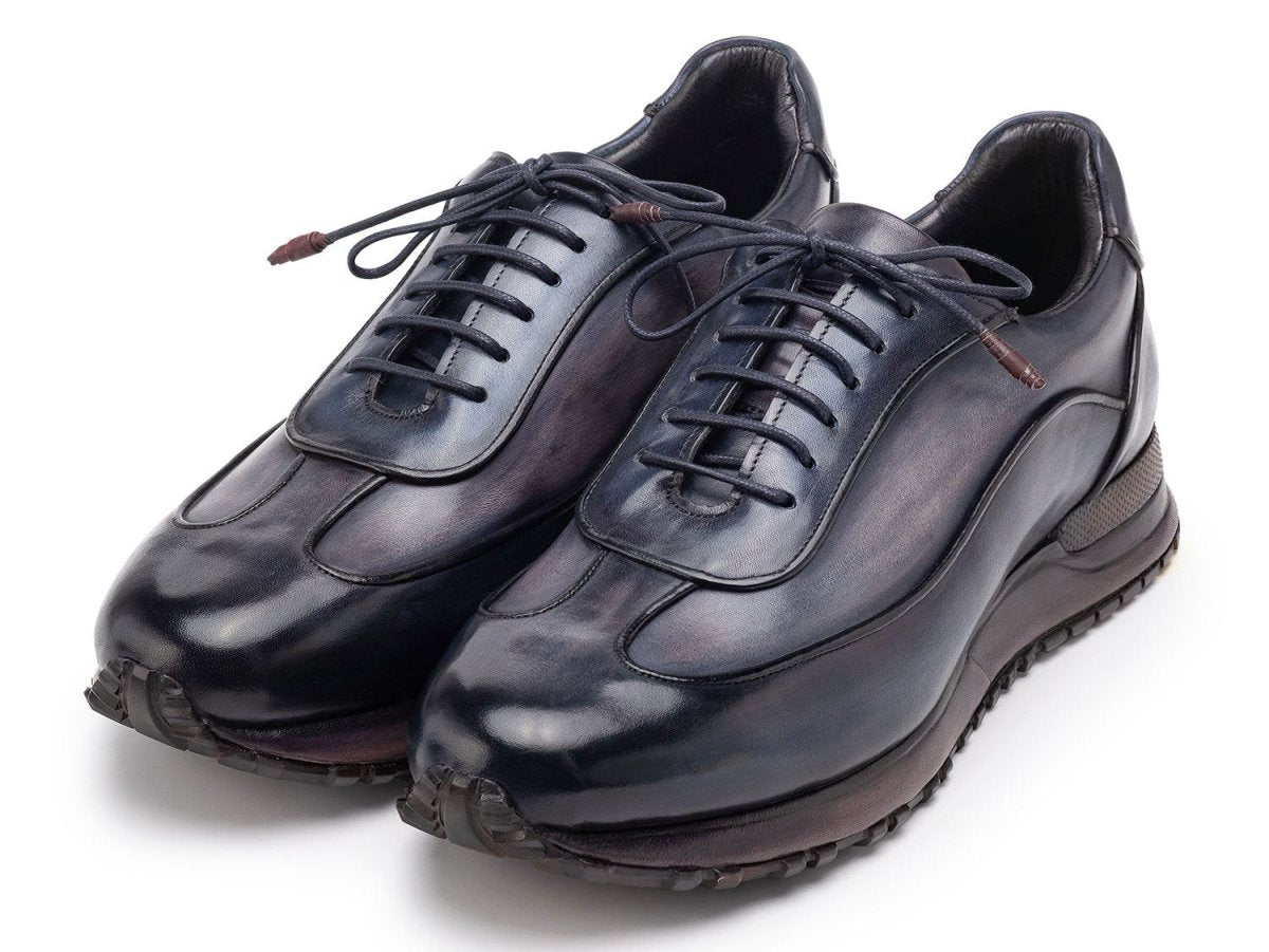 Paul Parkman Men's Navy and Gray Patina Leather Sneakers (IDLS406GNV)