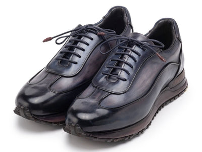 Paul Parkman Men's Navy and Gray Patina Leather Sneakers (IDLS406GNV)