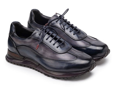Paul Parkman Men's Navy and Gray Patina Leather Sneakers (IDLS406GNV)