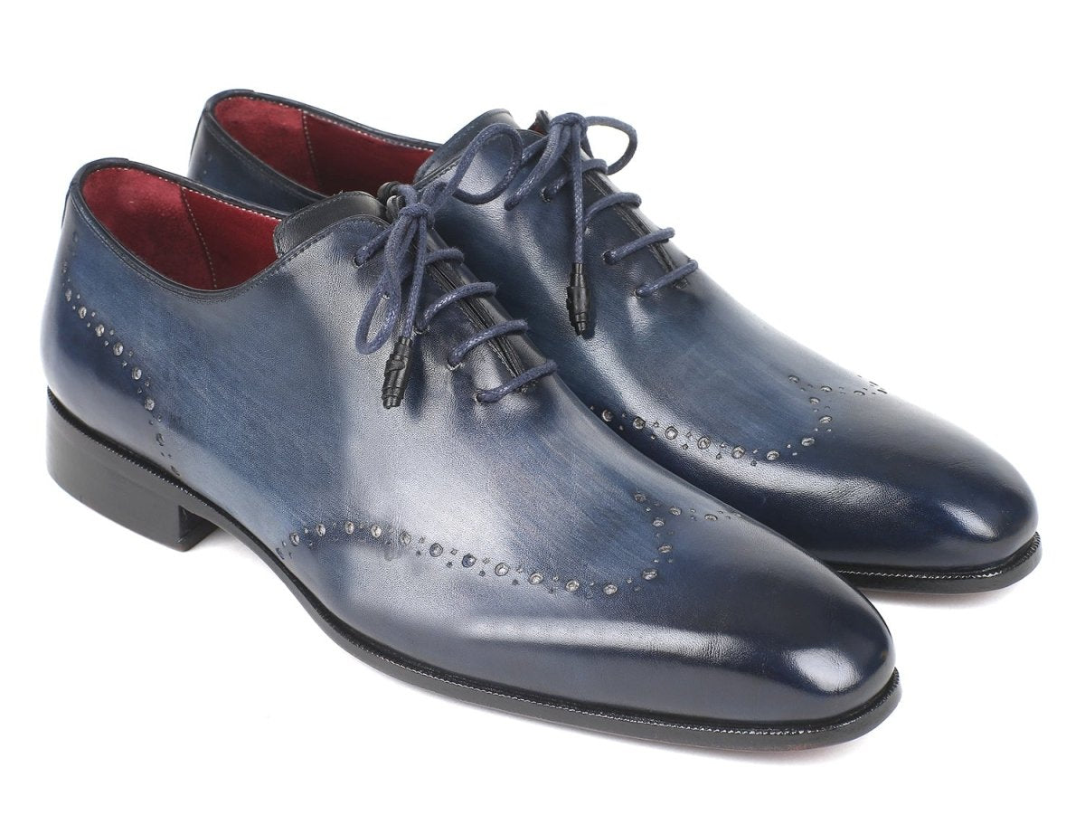 Paul Parkman Men's Navy Burnished Wingtip Oxfords (ID84NT56)