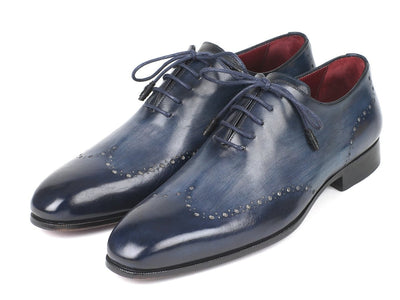 Paul Parkman Men's Navy Burnished Wingtip Oxfords (ID84NT56)