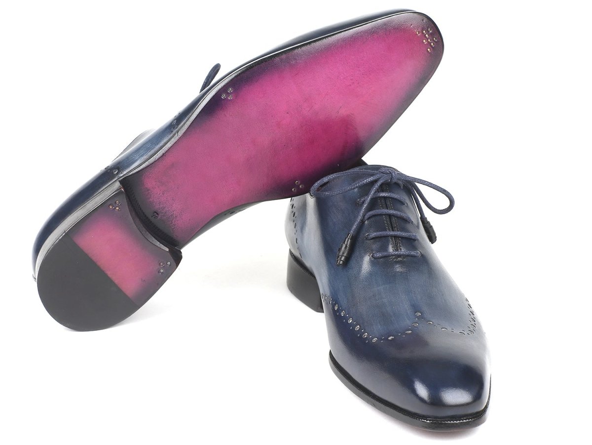 Paul Parkman Men's Navy Burnished Wingtip Oxfords (ID84NT56)