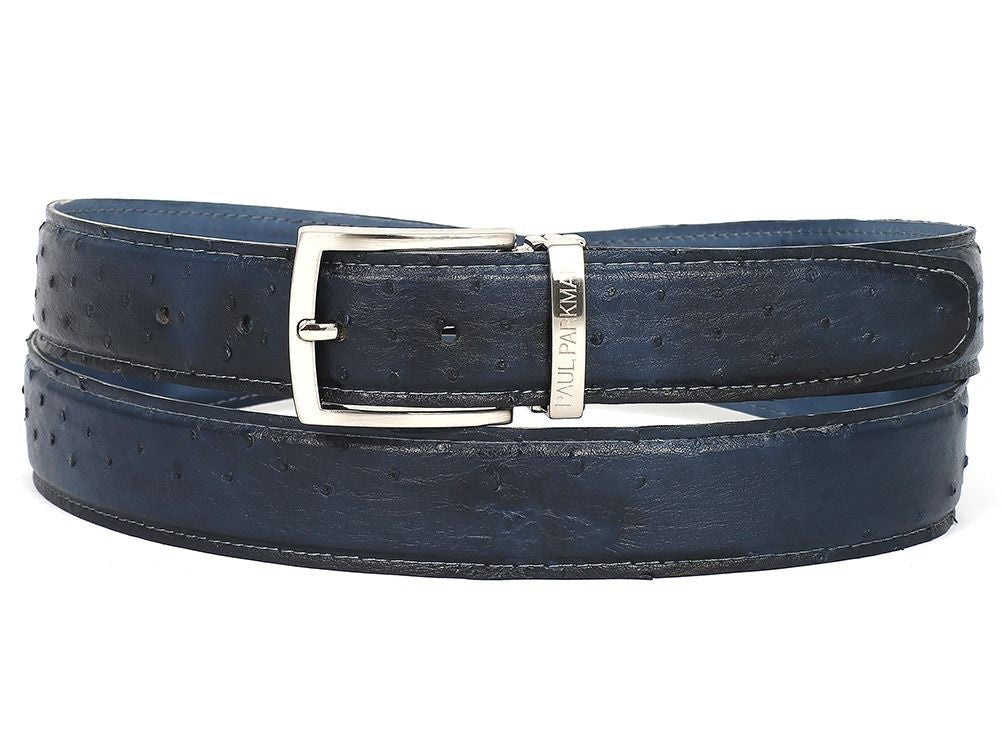 Paul Parkman Men's Navy Genuine Ostrich Belt (IDB04 NVY)