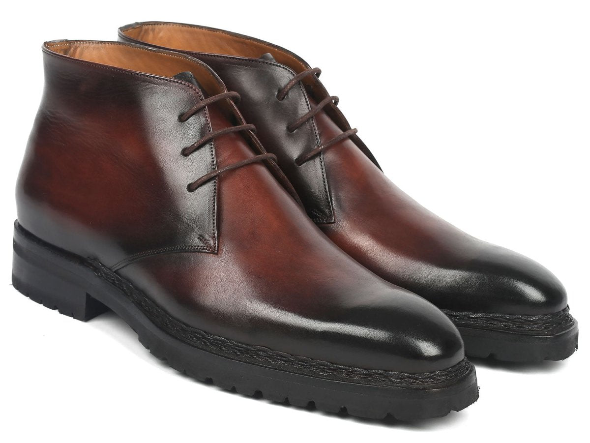 Paul Parkman Men's Norwegian Welted Chukka Boots Brown Burnished (ID8504 BRW)