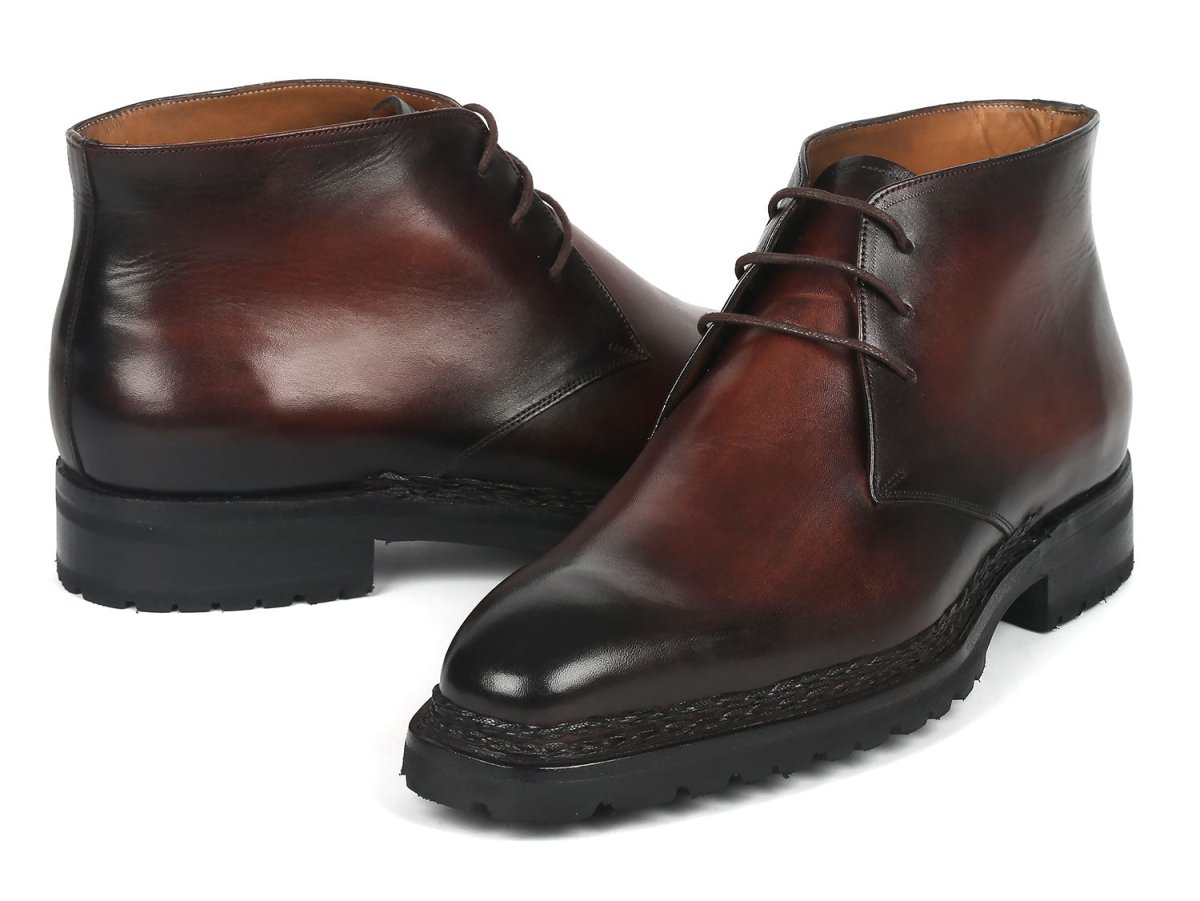 Paul Parkman Men's Norwegian Welted Chukka Boots Brown Burnished (ID8504 BRW)