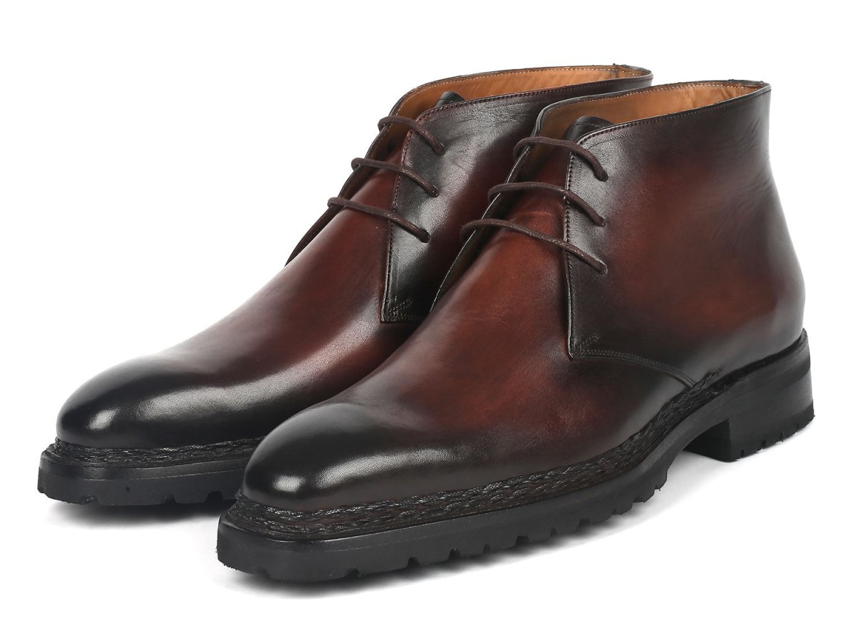Paul Parkman Men's Norwegian Welted Chukka Boots Brown Burnished (ID8504 BRW)