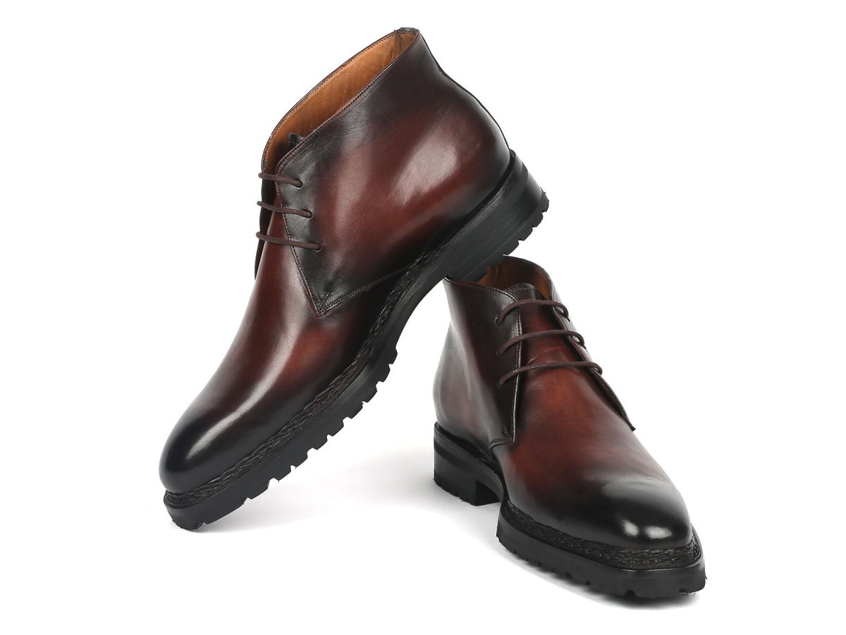 Paul Parkman Men's Norwegian Welted Chukka Boots Brown Burnished (ID8504 BRW)