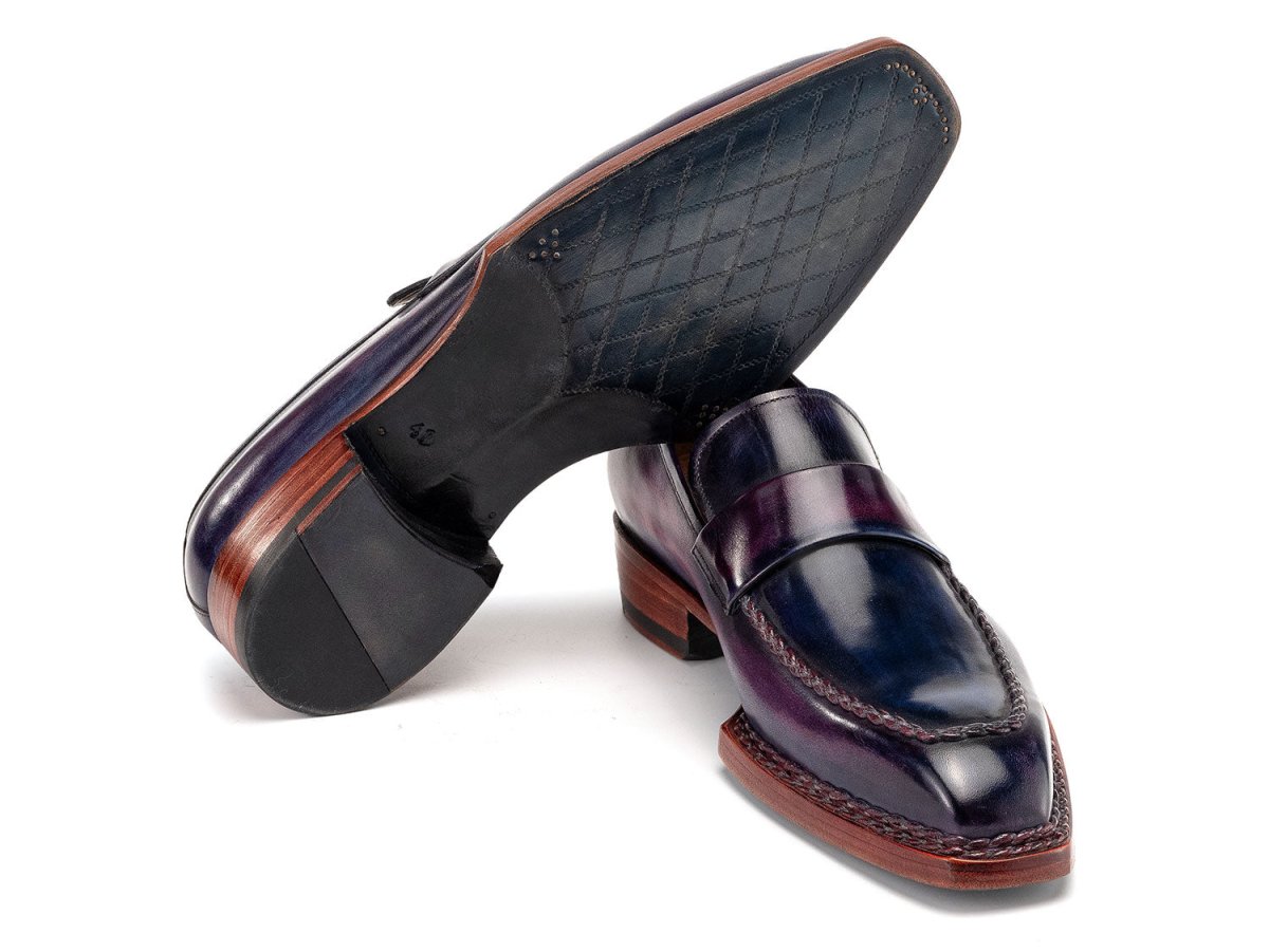 Paul Parkman Men's Norwegian Welted Loafers in Purple Patina