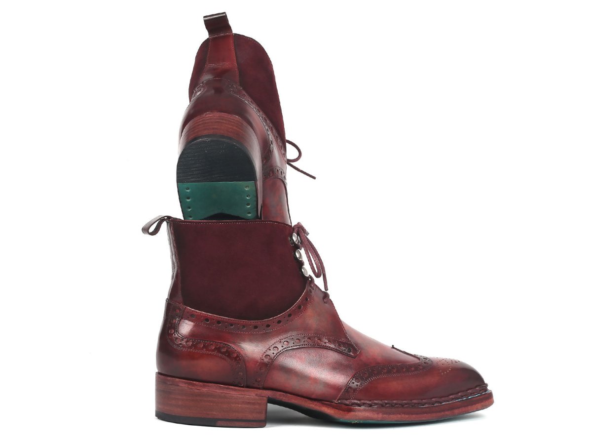 Paul Parkman Men's Norwegian Welted Wingtip Leather and Suede Boots (ID8509 BUR)
