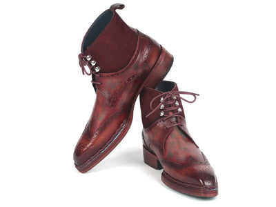 Paul Parkman Men's Norwegian Welted Wingtip Leather and Suede Boots (ID8509 BUR)