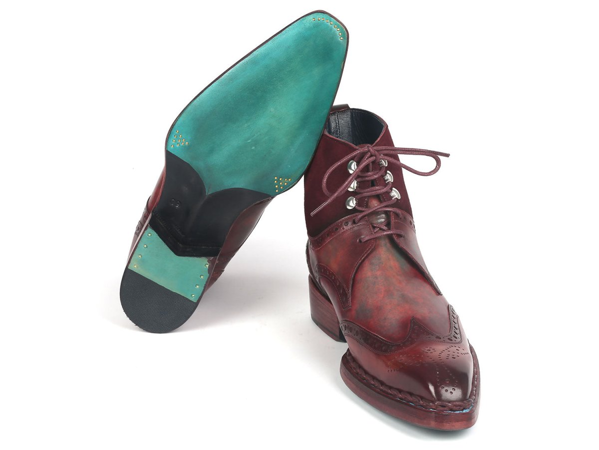 Paul Parkman Men's Norwegian Welted Wingtip Leather and Suede Boots (ID8509 BUR)