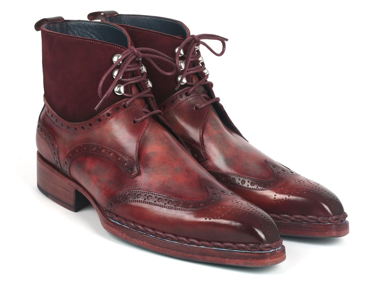 Paul Parkman Men's Norwegian Welted Wingtip Leather and Suede Boots (ID8509 BUR)