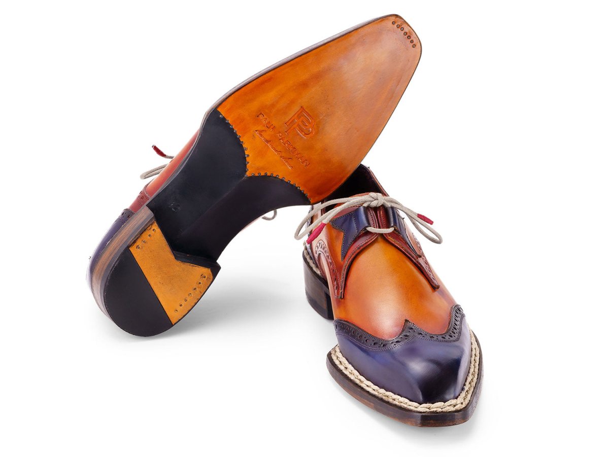 Paul Parkman Men's Norwegian Welted Wingtip Men's Dress Shoes in Blue and Camel