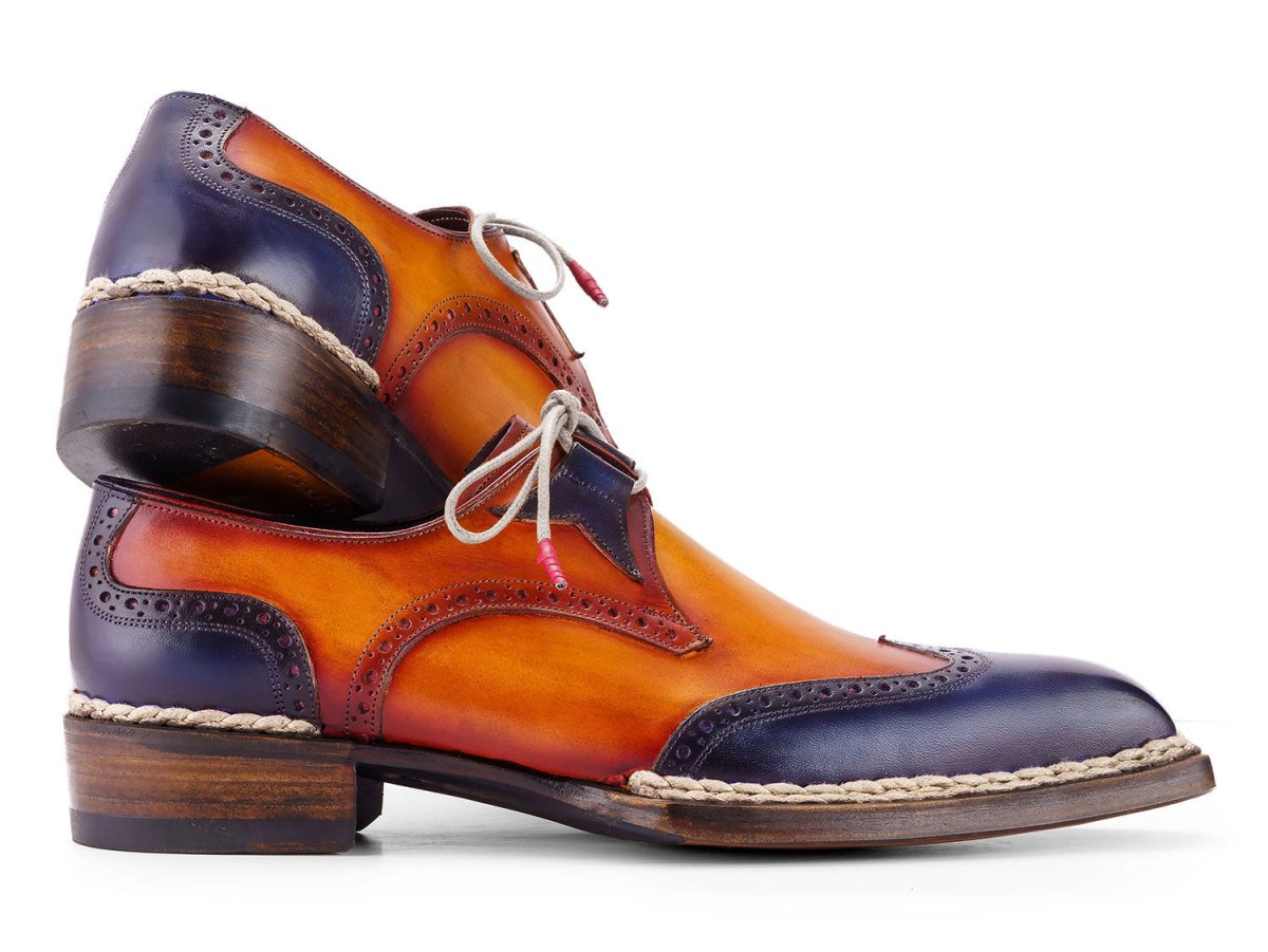 Paul Parkman Men's Norwegian Welted Wingtip Men's Dress Shoes in Blue and Camel