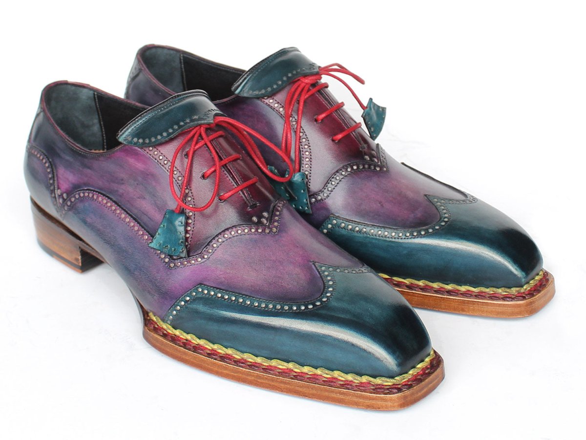 Paul Parkman Men's Norwegian Welted Wingtip Oxford Shoes in Purple and Blue