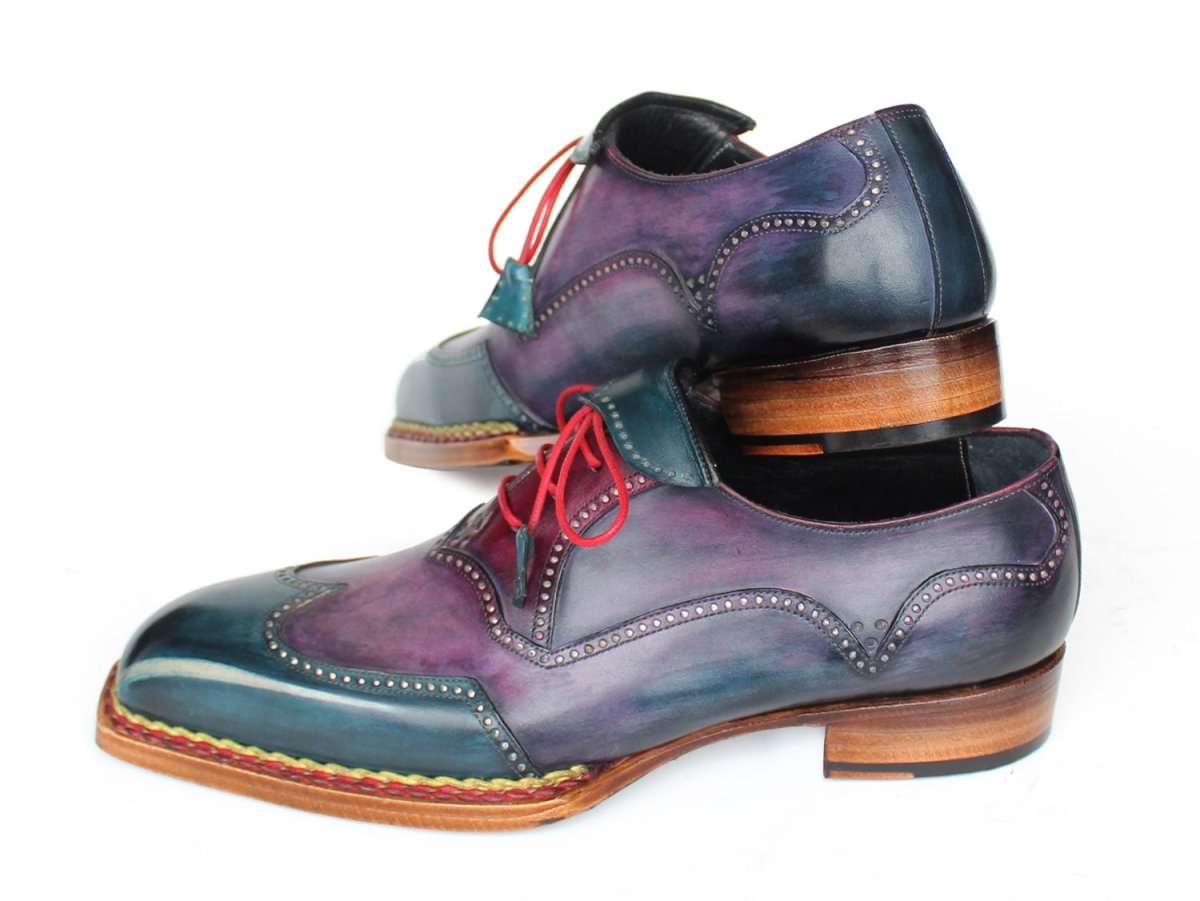 Paul Parkman Men's Norwegian Welted Wingtip Oxford Shoes in Purple and Blue