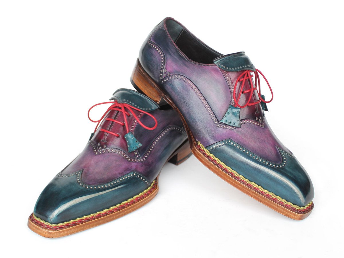 Paul Parkman Men's Norwegian Welted Wingtip Oxford Shoes in Purple and Blue