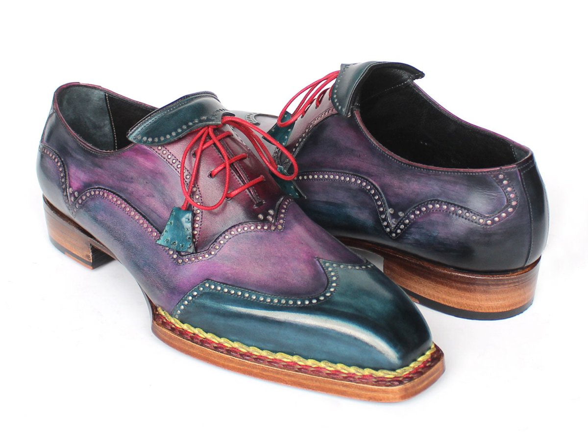 Paul Parkman Men's Norwegian Welted Wingtip Oxford Shoes in Purple and Blue