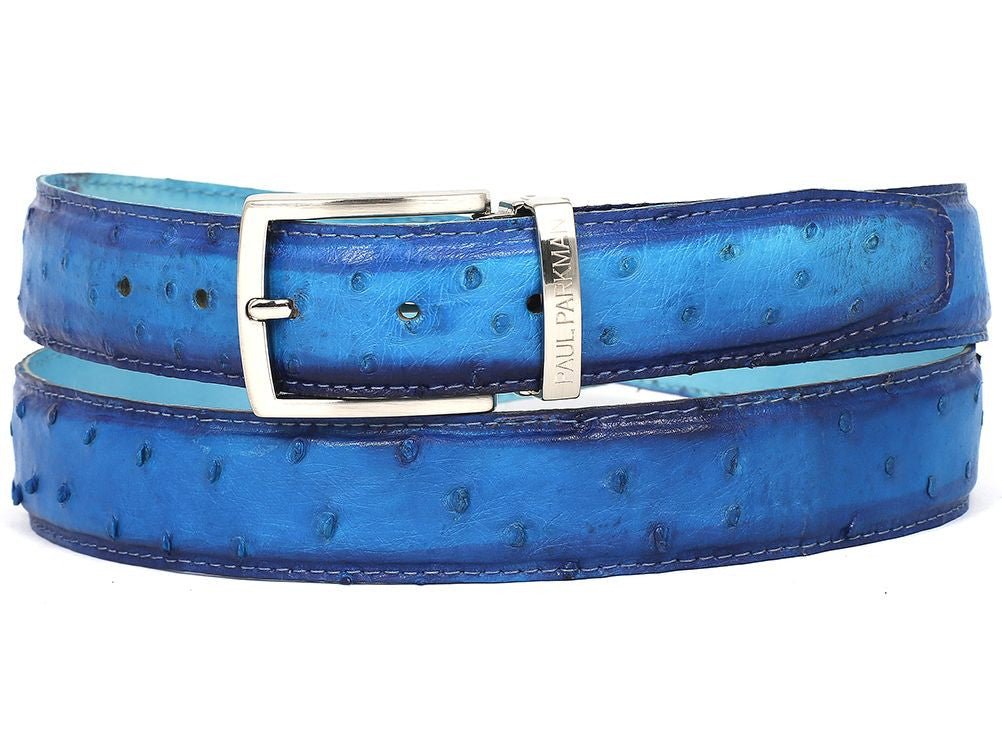 Paul Parkman Men's Ocean Blue Genuine Ostrich Belt (IDB04 OCEAN)