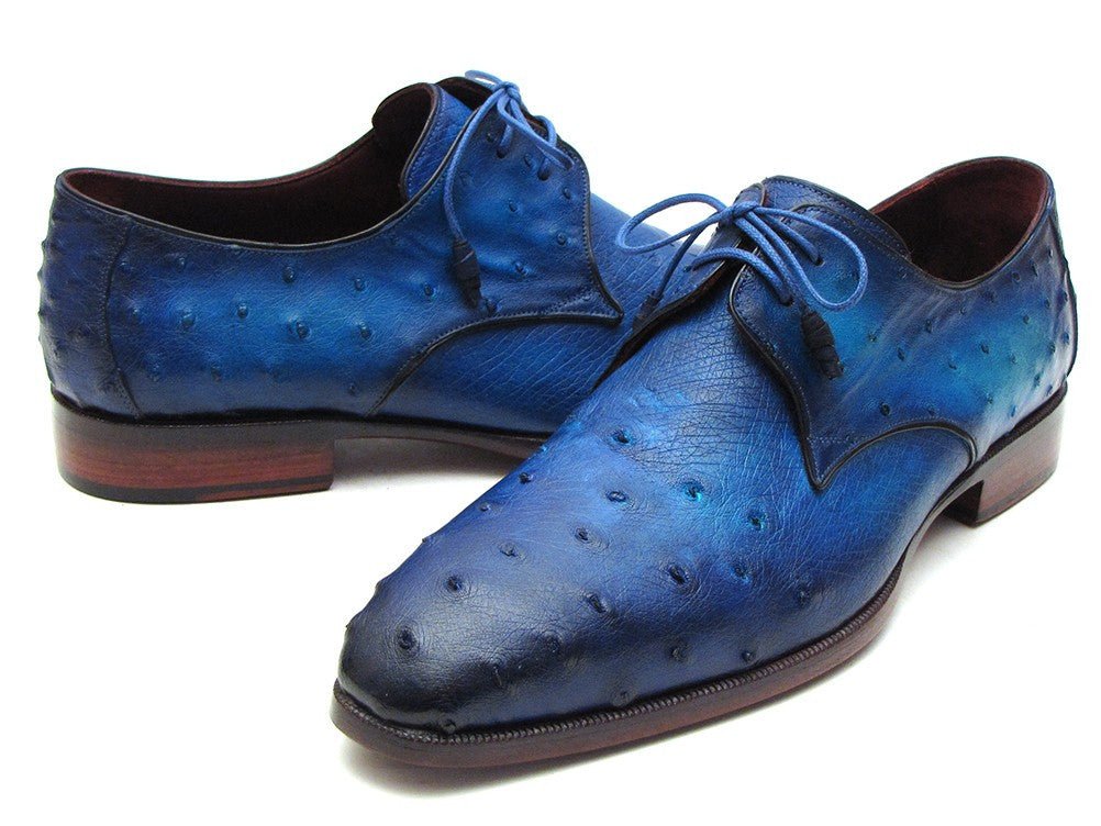 Paul Parkman Men's Ocean Color Genuine Ostrich Derby Shoes (ID79V22)