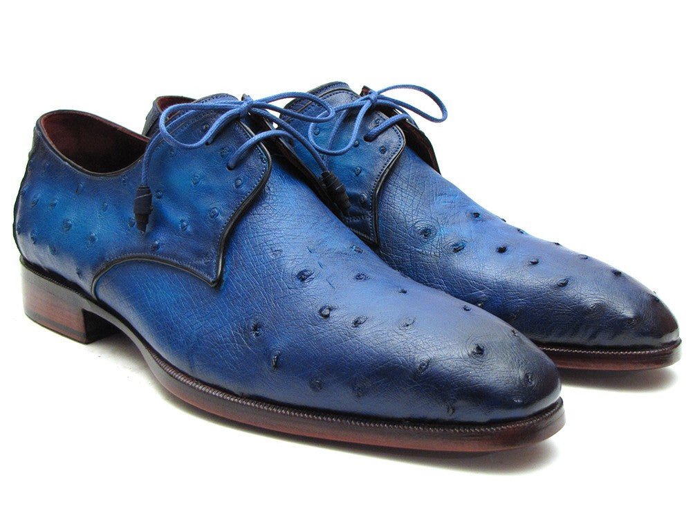 Paul Parkman Men's Ocean Color Genuine Ostrich Derby Shoes (ID79V22)