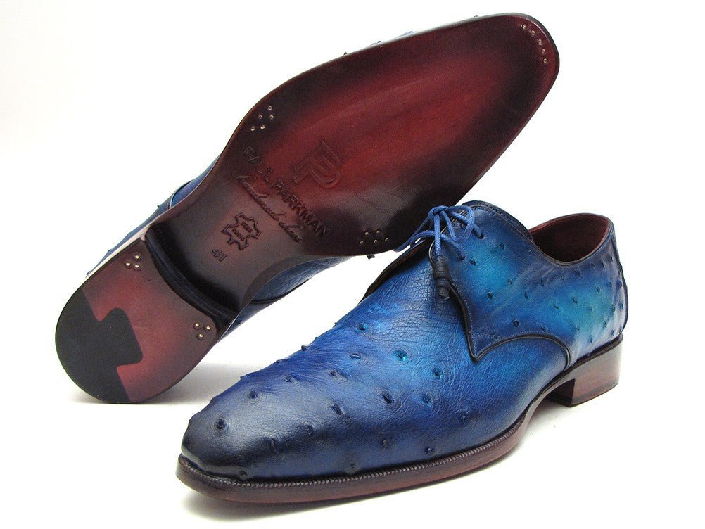 Paul Parkman Men's Ocean Color Genuine Ostrich Derby Shoes (ID79V22)