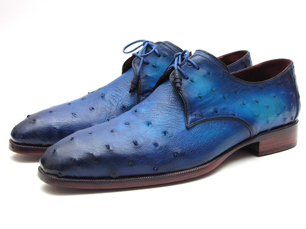 Paul Parkman Men's Ocean Color Genuine Ostrich Derby Shoes (ID79V22)