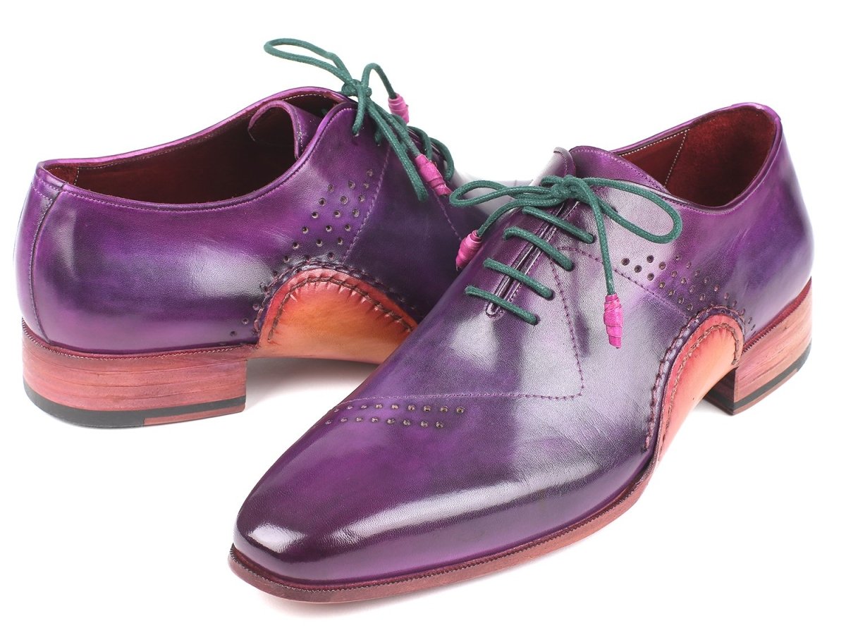 Paul Parkman Men's Opanka Construction Hand Painted Oxfords in Purple