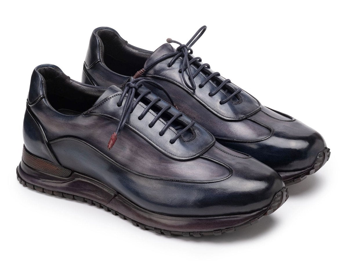 Paul Parkman Men's Patina Leather Sneakers in Navy and Grey