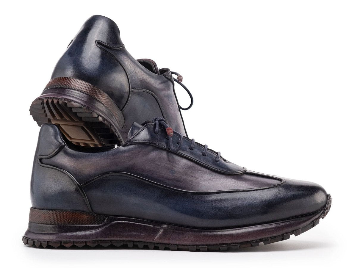 Paul Parkman Men's Patina Leather Sneakers in Navy and Grey