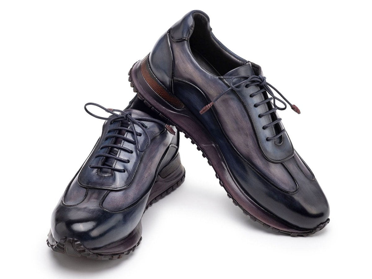 Paul Parkman Men's Patina Leather Sneakers in Navy and Grey