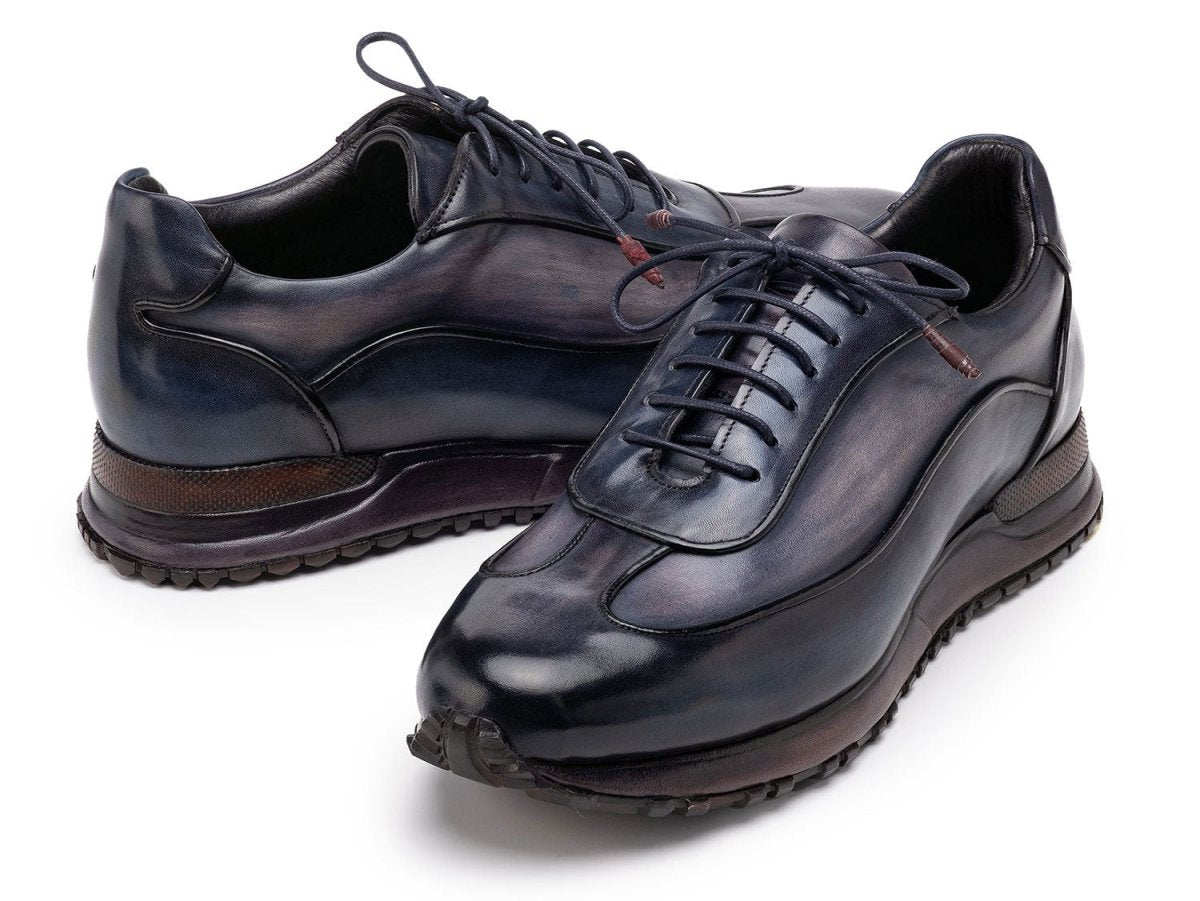 Paul Parkman Men's Patina Leather Sneakers in Navy and Grey