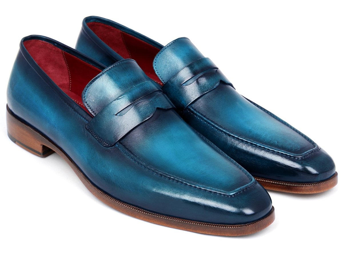 Paul Parkman Men's Penny Loafer Blue and Turquoise Calfskin (ID10TQ84)